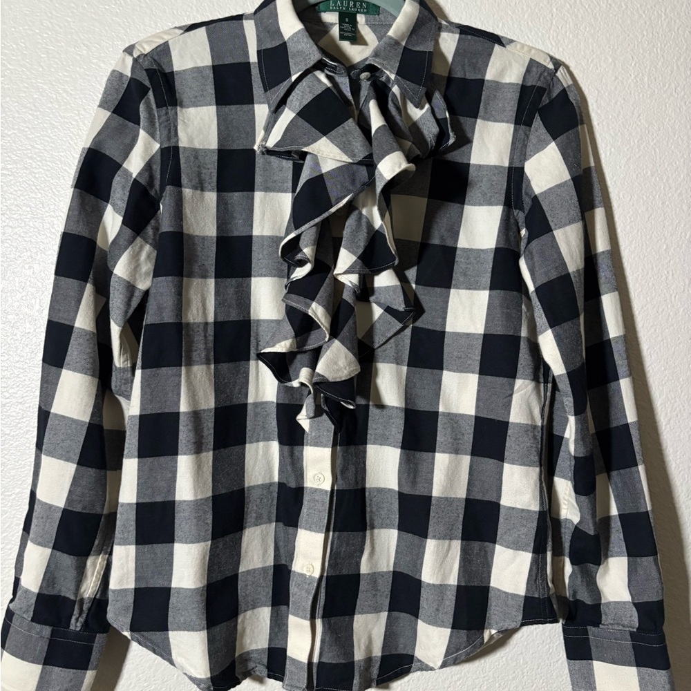 Ralph Lauren buffalo plaid Ruffle Blouse size S